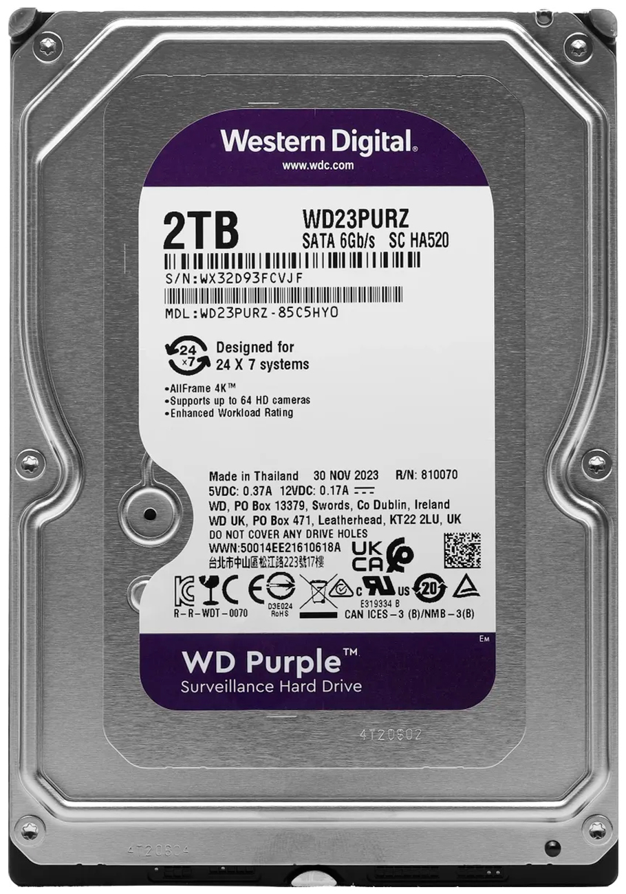 WD HDD 2TB, SATA III, 3.5" (WD23PURZ) Purple