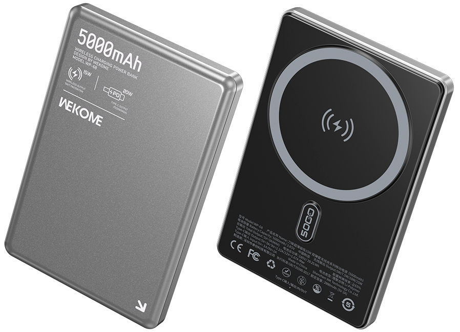 Wekome Blade Ultra-Thin Magnetic 15W Wireless Charging Power Bank with Dual Pop-Ups (WP-68) Tarnish