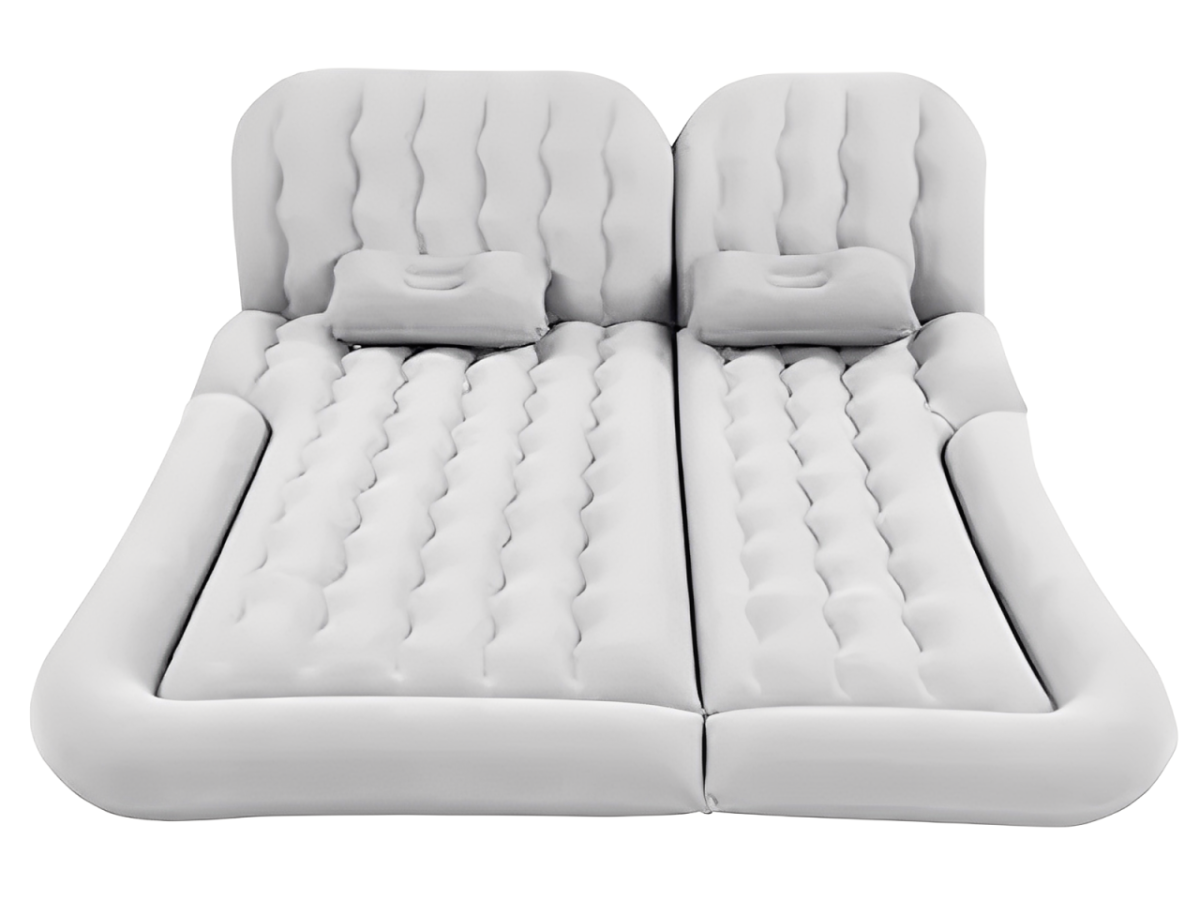 CARCAM Inflatable Auto Airbed, Two Pillows, Auto Air Pump, Repair Kit, 175x155 cm. (CCMTE134) Gray