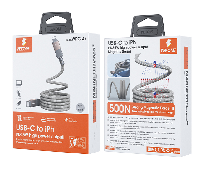 Wekome Magneto Series Magnetic Data Cable Type-C to Lighting 1m 35W (WDC-47) Grey