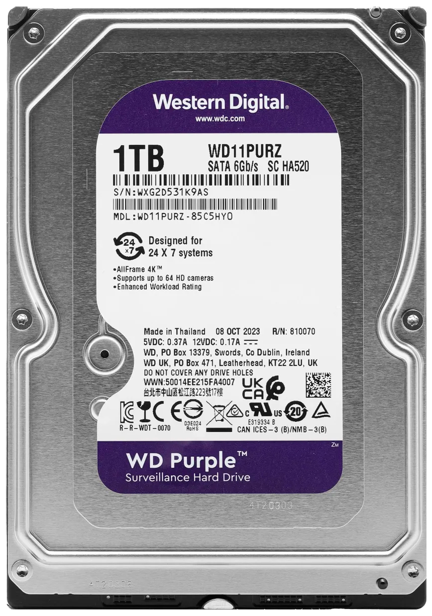 WD HDD 1TB, SATA III, 3.5" (WD11PURZ) Purple