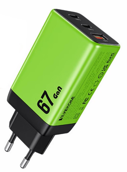 Wekome Keylour Series 67W GaN Charger USB-C*2 USB-A*1 (WP-U157) Green