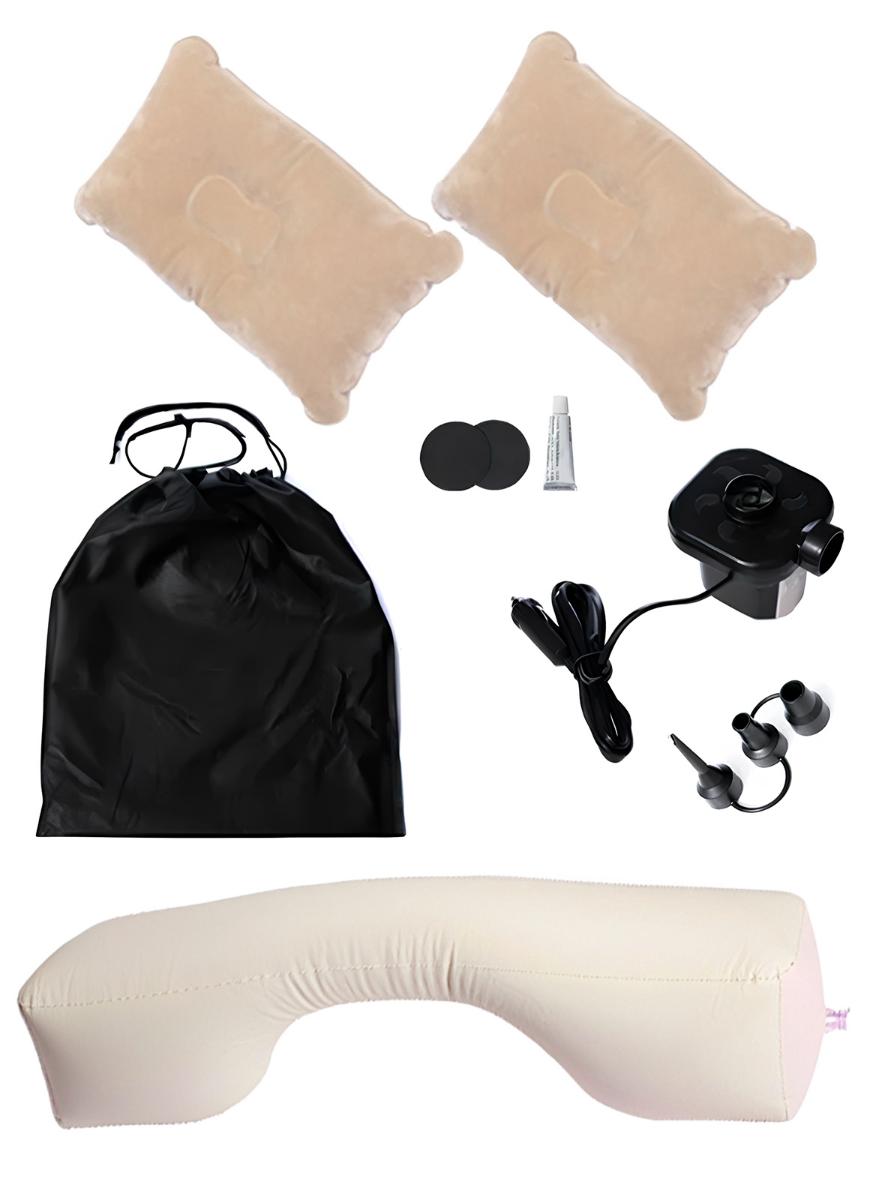 CARCAM Inflatable Auto Airbed, Two Pillows, Auto Air Pump, Repair Kit, 175x155 cm. (CCMTE134) Beige