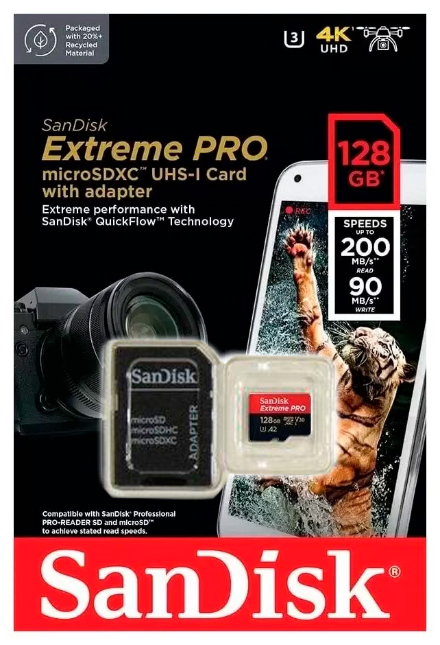 SanDisk Extreme Pro 128GB microSDXC UHS-I with Adapter (SDSQXCD-128G-GN6MA)