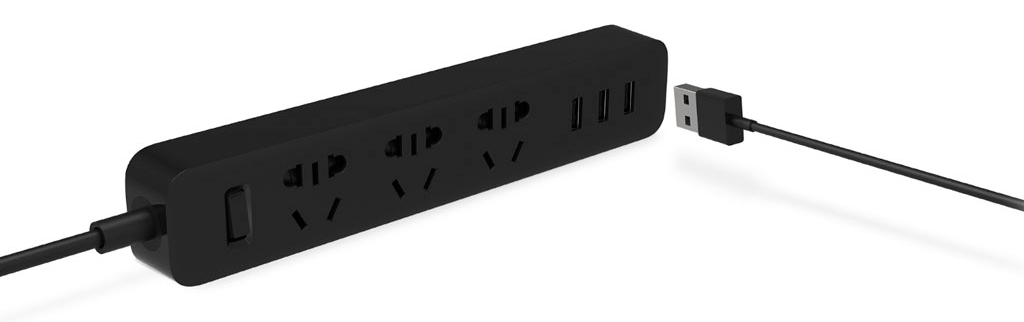 Xiaomi Mi Power Strip 3 Sockets Black оснащено 3 USB портами