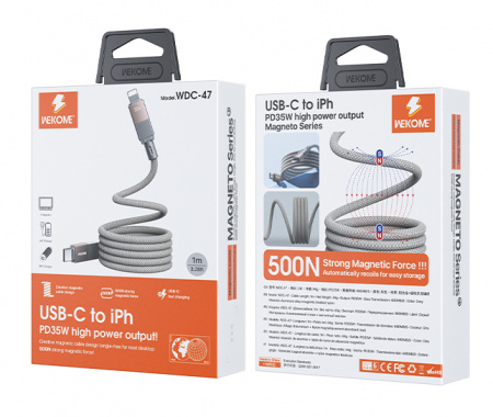 Wekome Magneto Series Magnetic Data Cable Type-C to Lighting 1m 35W (WDC-47) Grey