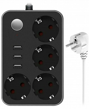 Lucky Hawk 4 Power Socket Black/Grey (CX-U314) (4 Розетки + 3 USB порта) 1.8m