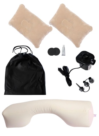 CARCAM Inflatable Auto Airbed, Two Pillows, Auto Air Pump, Repair Kit, 175x155 cm. (CCMTE134) Beige