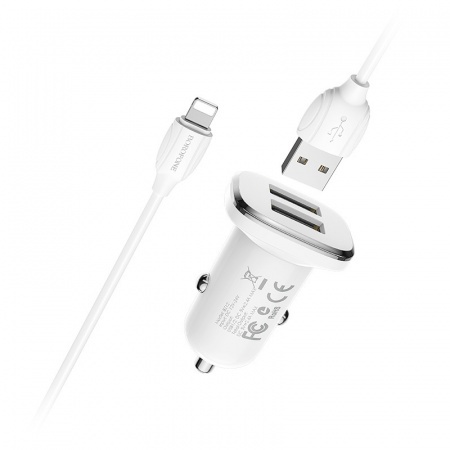 Borofone BZ12i АЗУ 2USB 2.4A для Lightning 8-pin Белый (iPhone)